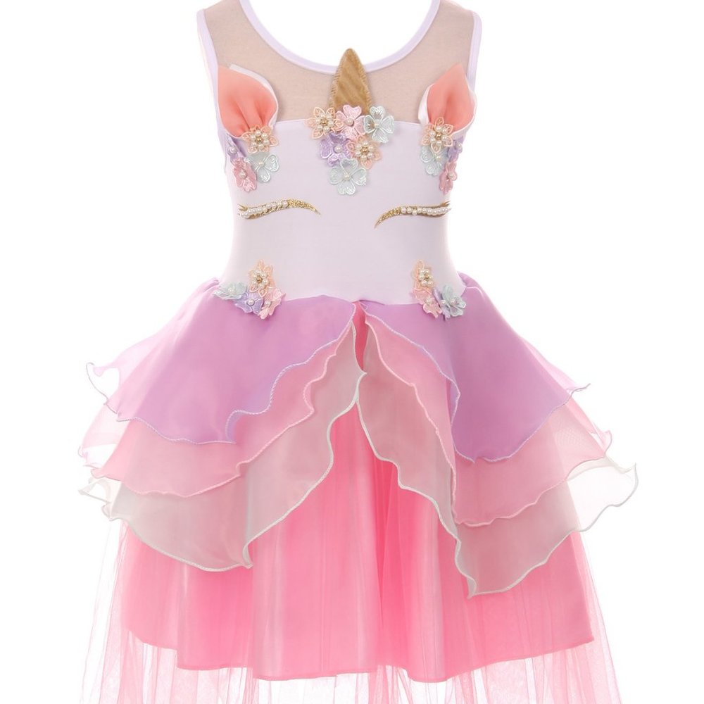 Little Girls Toddler Kids Sleeveless Pearl Unicorn Ruffle Girls Dress 2t-8